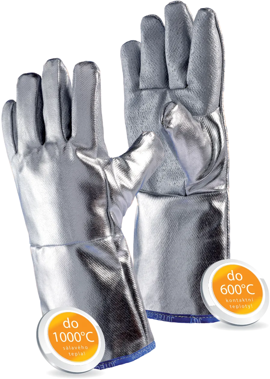 Tepelně odolné rukavice s povlakem silikonu a Al vrstvou do 350 °C kontaktního a 1000 °C sálavého tepla
