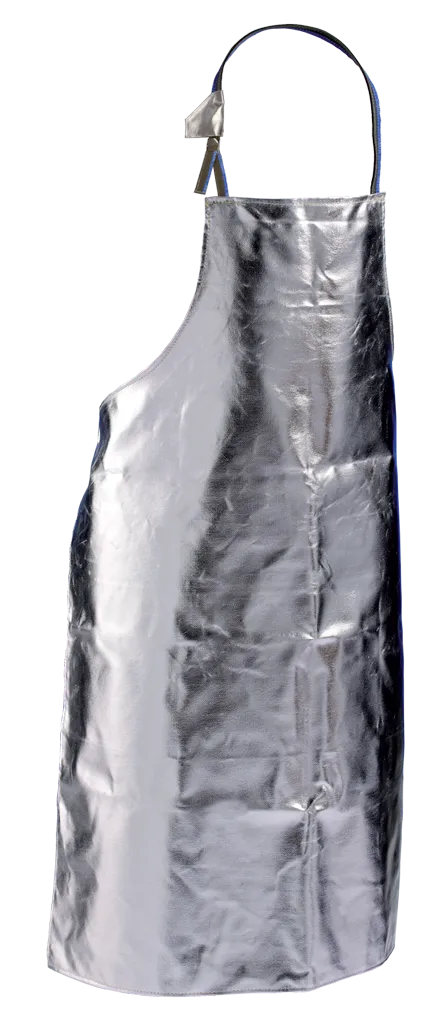 Pohliníkovaná ochranná zástěra z preox-aramidové tkaniny s AL povlakem pro horké provozy