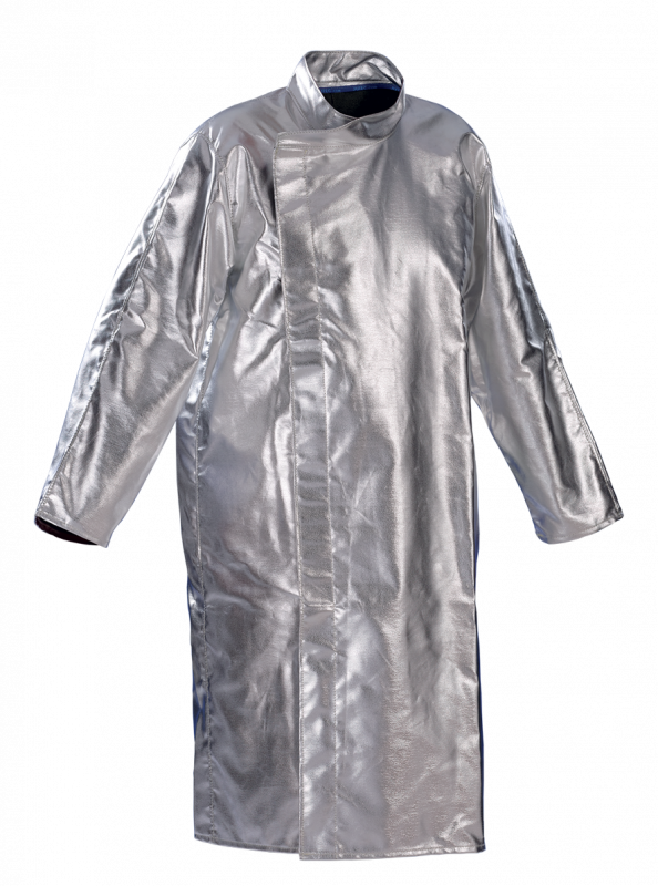 Ochranný plášť se svislým šikmým zapínáním  z preox-aramidové tkaniny s AL povlakem pro horké provozy