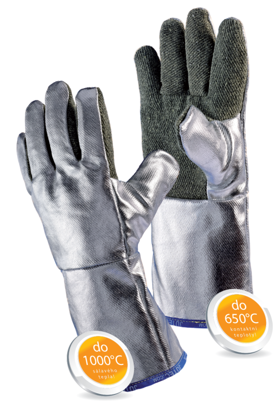 Tepelně odolné rukavice do 650 °C kontaktního a 1000 °C sálavého tepla H125A2xx-W2-PV s přidanou tepelnou izolací dlaně